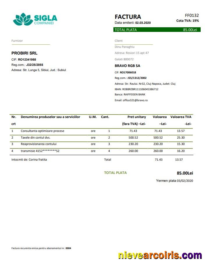 Romania SIGLA COMPANIEI utility bill